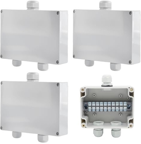 Sporgo White Waterproof IP66 Junction Box: Pack of 3 ABS 8-Pin Terminal Strip Clamps, 2-Way Outdoor Cable Junction Box, for Diameter 4-8 mm Cable (100 x 68 x 50 mm)