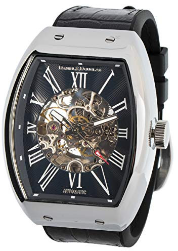 DANIEL&DOUGLAS(ダニエルアンドダグラス) Armbanduhr DD8808 Analog Automatik Mechanische Armbanduhr Skelett Marke Herren, silber, schwarz