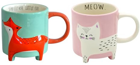 Winkee - Cute Animal Kaffeetassen I Die süße Kaffee-Tasse & Tee-Becher in groß I XXL Tasse ca. 450 ml I Cute Coffee Mug I 2er Misch Set Fuchs & Katze