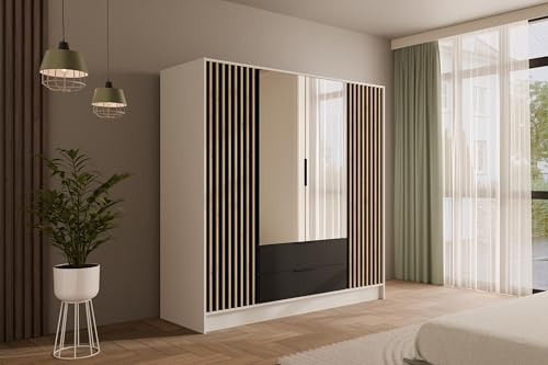 ALTDECOR Kleiderschrank mit Flügeltüren mit Spiegel Nelia - 200x200x51 | Garderobenschrank mit viel Stauraum, Vielseitiger Drehtürenschrank, Schrank