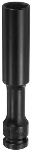 sourcing map Deep Thin Wall Impact Socket 17mm Metric 6 Point Socket 1/2 Square Drive 5 Extra Long Phosphated CR-V Steel Industrial Grade Spindle Axle Nut Socket, Black