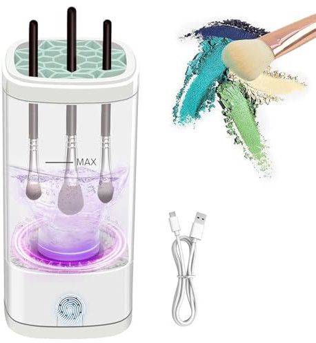 Gerbala Máquina Limpiadora Eléctrica de Brochas de Maquillaje, 2025 Lavadora y Soporte Giratorios Automáticos para Brochas de Limpieza Profunda, Regalos para Mujeres (Blanco)
