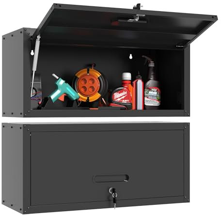 BIZOEIRON Werkzeugschrank Hängend, Metall Wandschrank mit Flip-up Tür, Hängeschrank für Garage, Werkstattschrank Wand, Montage Erforderlich, Schwarz