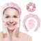 Spa Fascia per Capelli da Donna, con 2 Fasce per Polso e 1 Elastici,Cerchietto per Capelli Donna Bombato in Velluto,per Lavare il Viso, Cura della Pelle, Trucco, Doccia, Rimozione del Trucco,Rosa