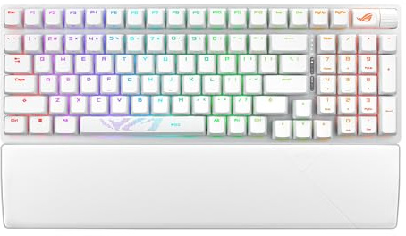 ASUS ROG Strix Scope II 96 Teclado inalámbrico para Juegos Blanco luz de Luna, interruptores de Nieve ROG NX prelubridos Intercambiables en Caliente, conexión trimodo, Espuma amortiguadora y