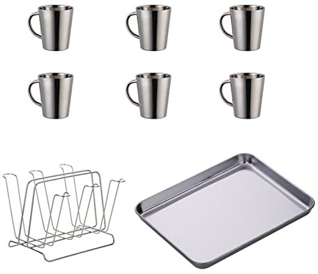 SANRLO Taza de café portátil de acero inoxidable con soporte de almacenamiento para escritorio