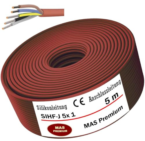 MAS Premium 5-250m Silikonkabel Anschlussleitung Silikonleitung Saunakabel SIHF-J 5x 0,75 1 1,5 2,5 4 6 fein drahtiger Flexibel für Geräte an denen hohe Temperatureinwirkungen (SIHF-J 5x 1, 5m)