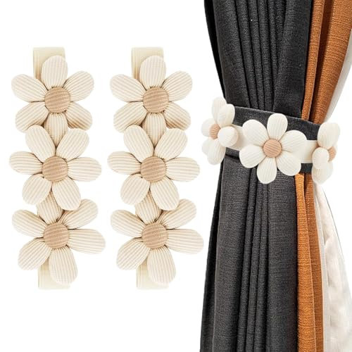 QINGYIWL 2 Stück Vorhang Raffhalter, Blumen Gardinen Raffhalter, Boho Vorhang Raffhalter, Gardinen Seil für Haus Kinderzimmer Haus Büro Deko ﻿ ﻿ ﻿ ﻿