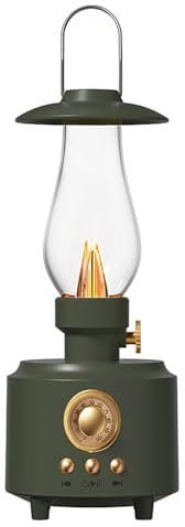 Retro LED Lantern Bluetooth Speaker, Hi-Fi Audio, IPX4 Waterproof, USB/AUX/TF Card Compatible, Flame Effect Ambient Light (Pine Green)