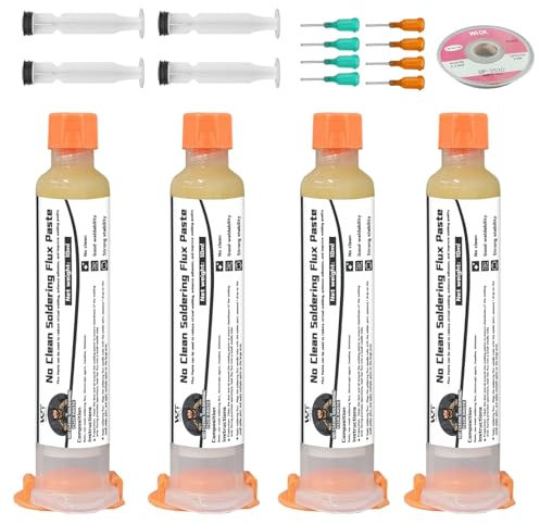 INNOVAYOU 4 * 10ml Flussmittel LöTen, Keine Reinigung Lötpaste mit Entlötlitze, Lötflussmittel Geeignet für Elektronikschweißen, Löten, Leiterplatten und Kupferdrähte
