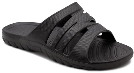 IMTY Mens Sliders EVA Lightweight Pool Slides Summer Beach Shower Bathroom House Slipper Mules Sandals Flip Flops (All Black, UK Footwear Size System, Adult, Men, Numeric, Medium, 9)