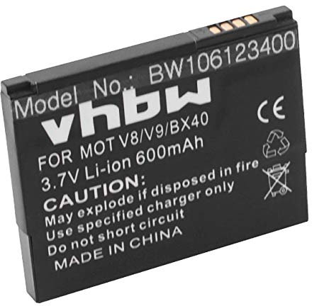 vhbw batteria sostituisce Motorola SNN5805, SNN5805A, BX40, SNN5807, SNN5807A, BX50, FNN7012AA per smartphone cellulare (600mAh, 3,7V, Li-Ion)