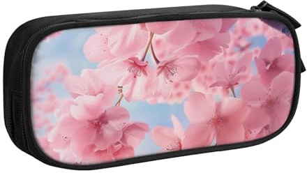AQRJLPO Trousse à crayons avec 2 compartiments pour garçons et filles - Motif fleurs de cerisier roses - Grande capacité - Pour bureau, école, étudiants, papeterie - Noir, Noir , Taille unique