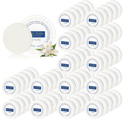 SLequipo Mini-Seifenriegel, einzeln verpackt, rund, 20 ml, Reiseseife, kleine Hotelseifen, Toilettenartikel für Hotel, Badezimmer, Camping, Wohnmobil (100 Stück)