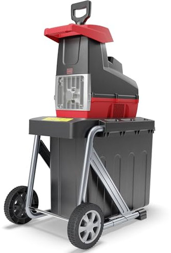 ONBEST Häcksler Garten – 2800 Watt Motor – 44 mm Schnittkapazität – 60 Liter Auffangbox – Selbsteinzug – Rücklauffunktion – inkl. Nachstopfer – Elektro Gartenhäcksler – Leisehäcksler für Holz