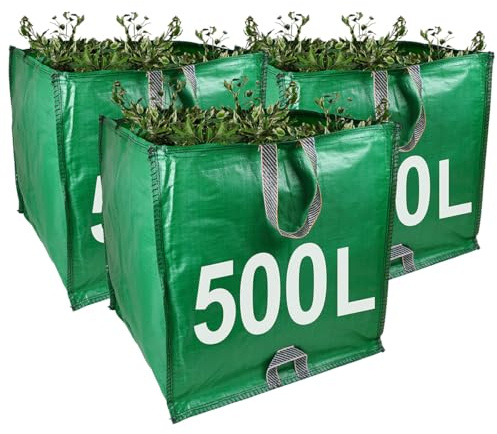 Garden Waste Bags - 500 Litre -3 PACK - PREMIUM GRADE - Industrial Fabric and Handles - Heavy Duty Garden/Green Waste Sacks (3)