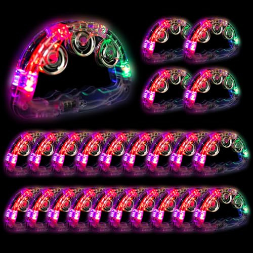 Musfunny Leuchtende LED-Tamburine: 24 Stück Hand-Tamburin-Instrument | Tamburin Musikinstrument 3 Blinkmodi - Leuchtende Tamburine für Konzerte, Geburtstag, Hochzeit, Weihnachten, Bars, Partys