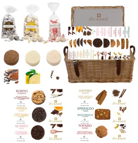 Casa 1919 | Cesto di Pasticceria 18 Confezioni di Biscotti assortiti Cioccolato, Pistacchio, Cannella, Frutta Secca, Cookies, Arancia, Limone | 18 Carati e Antonio Anaut, 4,5 kili di bontà
