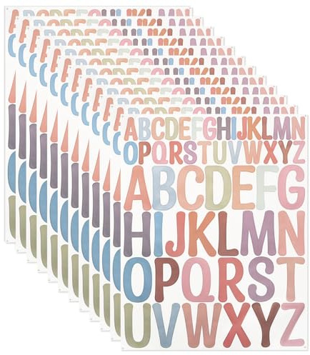Buchstaben Aufkleber 520 Stück – 10 Blatt Selbstklebende Buchstaben Sticker Bunt – Vinyl Klebebuchstaben Wetterfest für Fenster Poster Briefkästen Scrapbooking & DIY