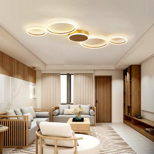 QYSMGS Moderne LED Deckenleuchte Metall Acryl LED Lampen Eingebaute dimmbare Deckenlampe Kreative Spirale Blumenform Design Deckenbeleuchtung Acryl Deckenleuchte Farbwechselbar (Gold, 100CM)