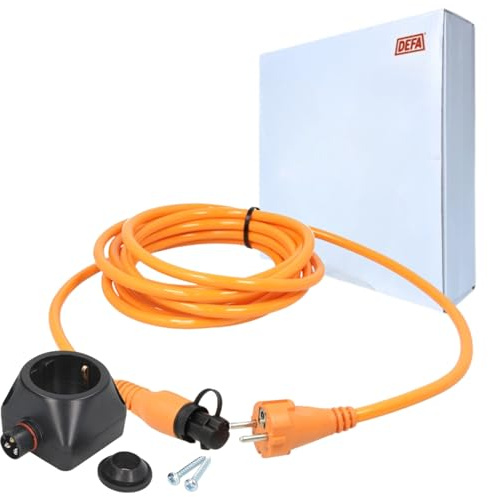 DEFA 460961 Anschlusskabel Außen mit Stecker Orange 5m 230V + 460829 Steckdose (Set, 2-teilig)