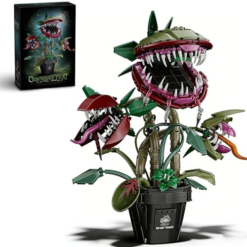 DrmBeyd Audrey 2 Piranha Pflanze Bausteine Set, 1118 Teile Horror Little Shop Offnendem Mund Piranha Pflanze Klemmbausteine, Audrey II Pflanzen Blume Bausatz Modell Geschenk für Tv Filmfans