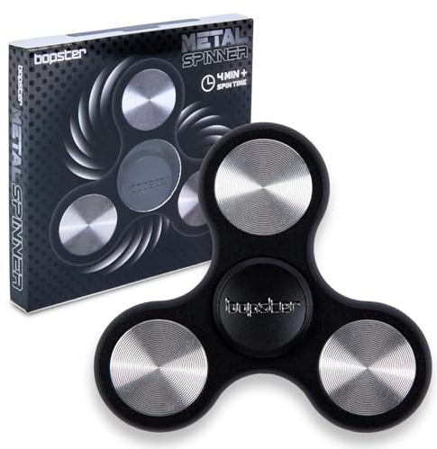 bopster Metallspinner | Handheld Tri-Fidget-Spinner für Kinder & Erwachsene | 4+ Minuten Spinzeit, 73g | Glattes Schreibtischspielzeug zur Stressbewältigung, Konzentration | Schwarz