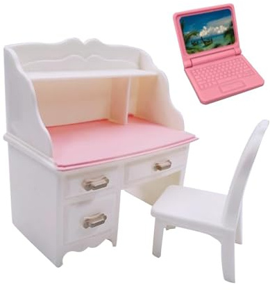 wisoolkic Maison de poupée Miniature, Table d'ordinateur Portable, Chaise, décoration, Ensemble de Bureau, amélioration du Monde Miniature, Ensemble chaises Bureau 1:12, étude