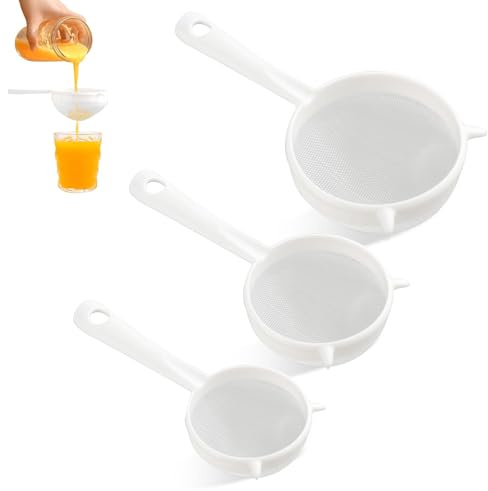 Omnikryp 3 Pezzi Set di Filtri in Plastica, Filtro a Setaccio, Colino Plastica, Colini per la Casa ø 13.5 cm ø 9 cm ø 6 cm, per Il Filtraggio di Succhi, Oli, Latte, Farina, Quinoa