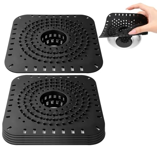 Gokemuak 6 Stück Abflusssieb Silikon, Flexibles Haarsieb Dusche | Quadrat Effizienter Silikon Haarfänger und Verstopfungsschutz für Küche, Waschbecken, Badezimmer und Badewanne