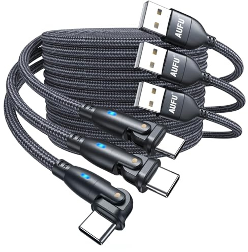 AUFU USB C Charger Cable 3Pack (3ft 6.6ft 6.6ft), 180 Degree USB Type C Charger Fast Charging USB A to USB C Cable, 3A Right Angle USB C Charger Cable for Type C Devices