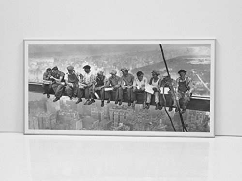 BaikalGallery Cuadro Enmarcado New York Trabajadores 1932 TAMAÑO 50X100CM (P1054) -Moldura de Aluminio Color Plata Mate