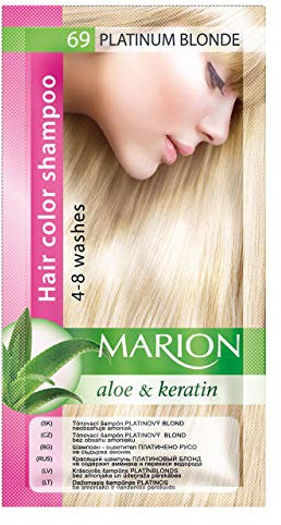 Marion Haarfärbe-Shampoo im Beutel, semi-dauerhafte Blonde Farbe, Ammoniak- und Peroxidfrei, mit Aloe und Keratin, für alle Haartypen, 4-8 Wäschen Haltbarkeit