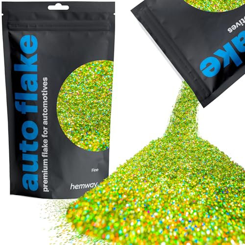 Hemway Premium Automotive Glitter Flake Paint Additive - Lime Green Holographic | Fine Metal Flakes for Car, Truck, RV, Motorbike & Boat Decoration | Mix with Auto Paint | 100 g
