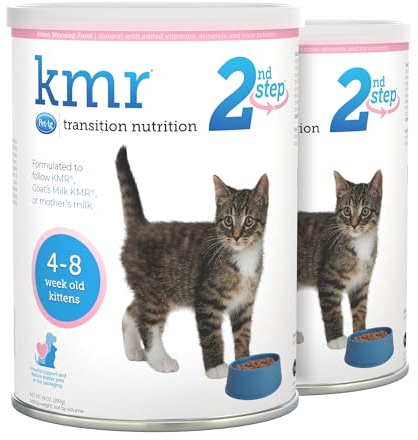 PetAg KMR 2nd Step Kitten Weaning Food - 14 oz, Pack of 2 - Powdered Kitten Weaning Formula with DHA, Natural Milk Protein, Vitamins & Minerals for Kittens 4-8 Weeks Old - Easy to Digest