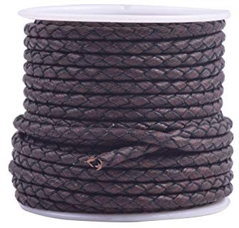 KONMAY 4.5Meters 3.0mm Antique Brown Round Geneuine Braided Leather Cord Bolo Leather Cord…