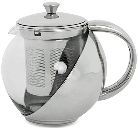 furein Tetera Multiuso de Cristal Transparente y Acero Inoxidable para Té, Infusiones o Café con Filtro (500ML)