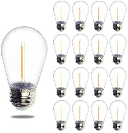 Jslinter S14 1W Outdoor String Lights Bulbs LED, Shatterproof & Waterproof, 2200K Warm White, 11W Equivalent, E26 Base, Edison Vintage Style Replacement for Patio Garden, 16-Pack