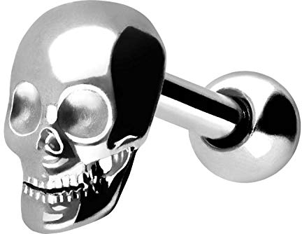PIERCINGLINE Chirurgenstahl Ohrpiercing Totenkopf Piercing Ohr Stecker Silberfarben