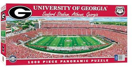 MasterPieces - 1000 Piece Jigsaw Puzzle, NCAA Georgia Bulldogs, Panoramic Football Stadium View, Fun for Adults and Family, 13 x39