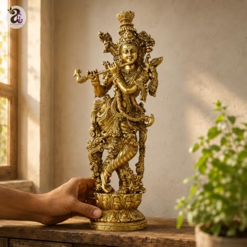 ARTVARKO Lord Murli Manohar Krishna Krishan Messing-Statue Murti Geschenk & Heimdekoration, große Größe, Höhe 38,1 cm., KRI15IN0014JAI