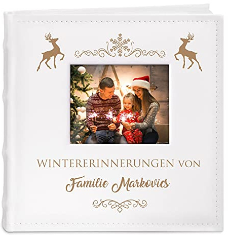 Maverton Einsteckalbum mit Aufdruck - 21x22cm - Fotoalbum für 200 Fotos 10x15cm - 100 Seiten - Weiß - zu Weihnachten - Ornament