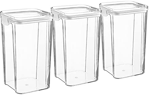 Argon Tableware Food Storage Containers - 1.3L - White - Pack of 3 - Clear Airtight Reusable Stackable Freezer Storage Meal Prep Container Lunch Box with Clip-Lock Lid