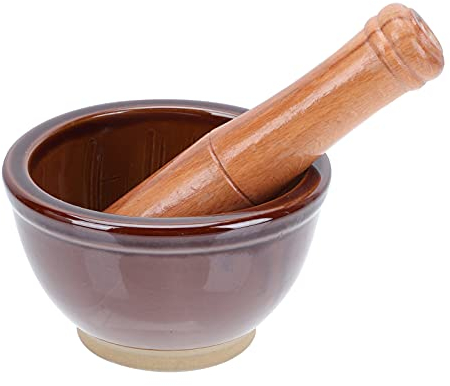 YARNOW 1 Jeu Mortier Céramique Broyeur De Mortier De Porcelaine Mortier à L'ail Guacamo Broyer Le Bol Pilon Au Pesto Mortier Pilon Suribachi Broyeur Pilon Bol Concasseur Bois Japon Ménage