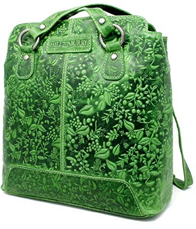 Damen Frauen Tasche und Rucksack Lederrucksack | aus weichem Rindsleder - Vintage Bag Beutel | Umhängetaschen - Abendtasche | Handtasche - Schultertasche (Hill Burry Kollektion) (Grün)