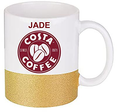 Personalised with Any Name Costa Unique 11oz Stoneware Glitter Mug Coffee Tea Mug. (Gold)