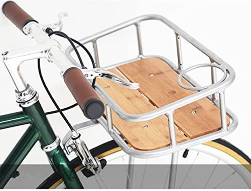 Tenthome Panier Avant De VéLo avec Porte-Bouteille Porte-Bagages en Aluminium Plancher en Bois Panier De Caisse pour La Plupart des VéLos VTT