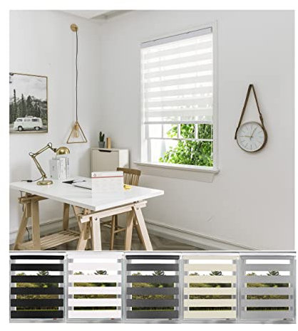 Aprica Day and Night Zebra Window or Door Roller Blinds with Child Safety Clips - Double Layer Fabric Elegant Durable and Easy to Clean (White, Width 120cm - Drop 160cm)