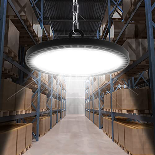 UFO LED 200 W, Spot d'extérieur pour bâtiments industriels, 20 000 lm, lampe d'atelier, IP65 imperméable intérieur 6500 K, éclairage d'entrepôt blanc froid pour garage
