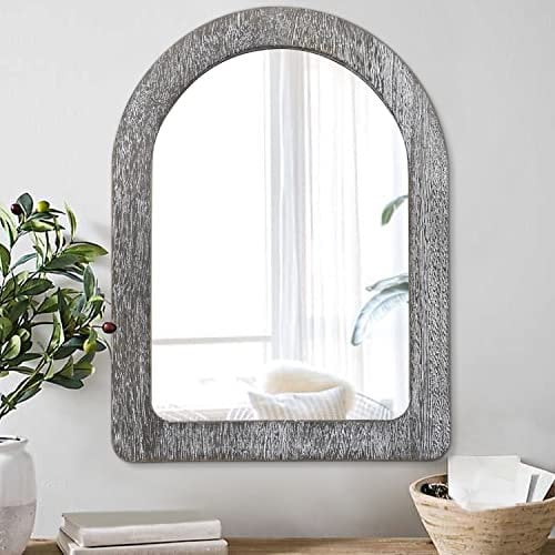 AAZZKANG Mirrors for Wall Rustic Wood Arched Mirror for Bathroom Bedroom Living Room Decorative Hanging Mirror 50 x 40 cm